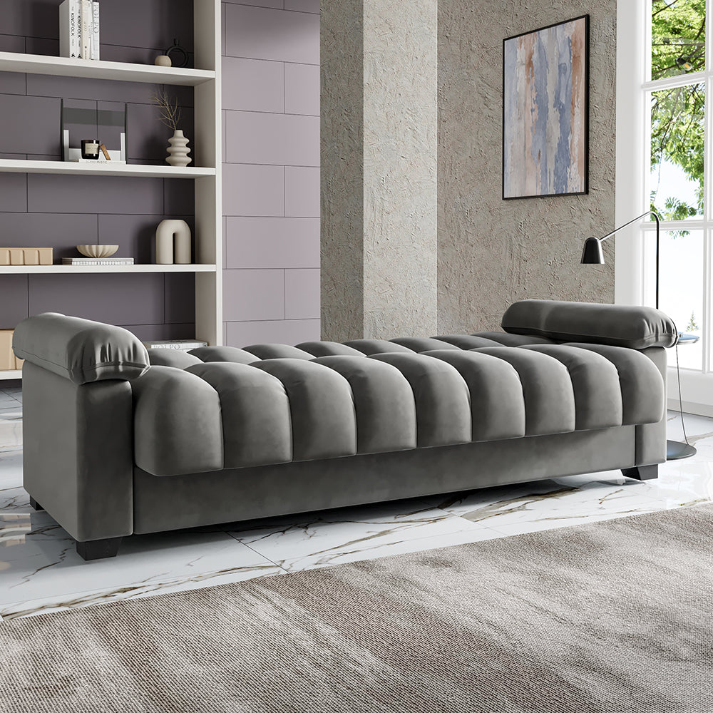 Grey Channel Sleeper Sofa Bed - 212 x 89cm