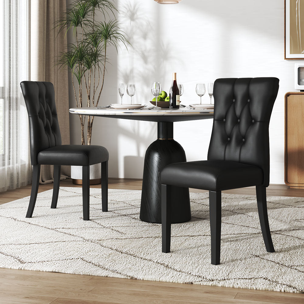 Set of 2 Leather High Backrest Dining Chairs