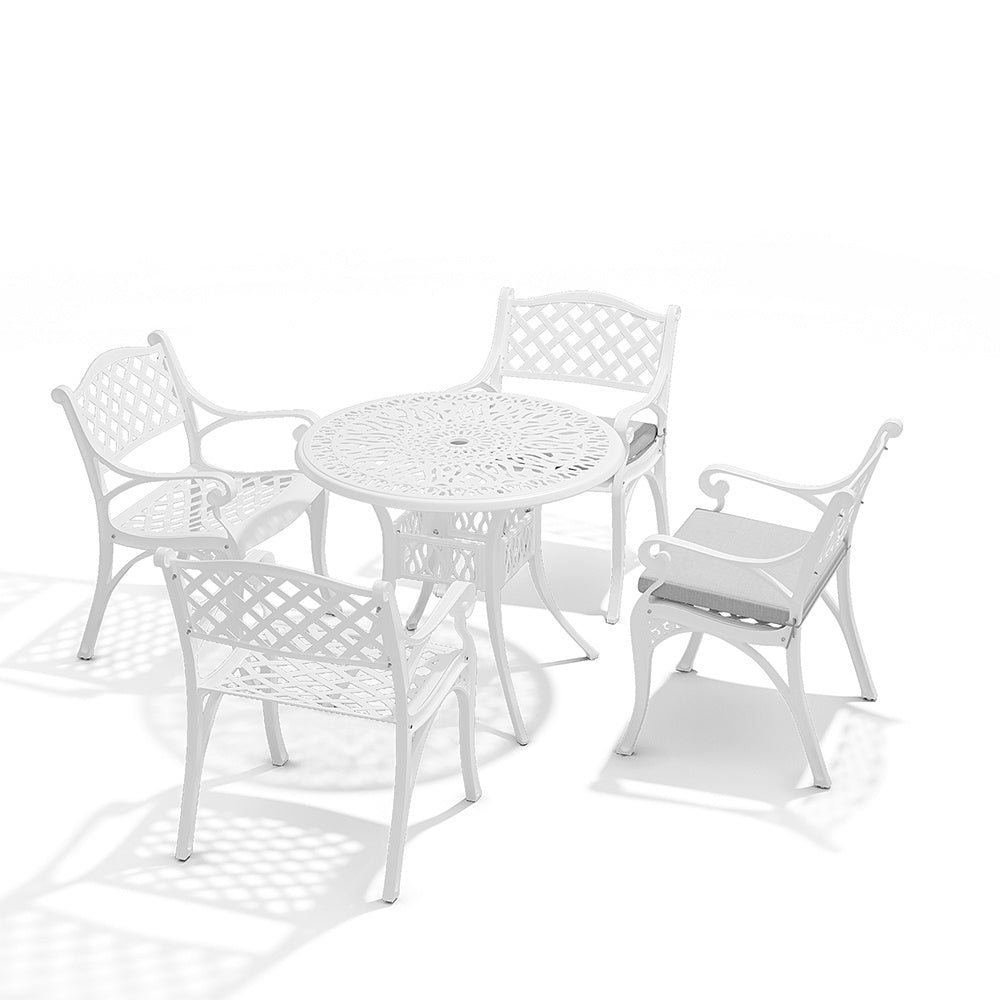 Livingandhome Set of 5 Retro Garden Bistro Set Cast Aluminum with Cushions, AI1045AI1043AI1043