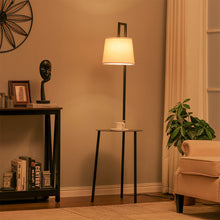Load image into Gallery viewer, Metal Tray Table Floor Lamp with Linen Lampshade
