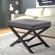 Load image into Gallery viewer, Classic Linen Buttoned Footstool with X-shaped Legs
