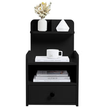 Load image into Gallery viewer, Minimalist Black Wooden Bedside Table with Drawers Cabinets Living and Home 
