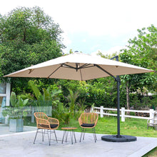 Load image into Gallery viewer, Khaki 3 x 3 m Square Cantilever Parasol Outdoor Hanging Umbrella for Garden and Patio Parasols Living and Home Parasol + Cross Base + Round Water Tank 
