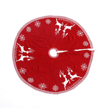 Load image into Gallery viewer, Rustic Red Knitted Double-Sided Christmas Tree Skirt with Snowflake and Reindeer Decor Living and Home 
