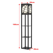 Load image into Gallery viewer, Modern Floor Lamp with Linen Shade Wood Leaf Patterned 3 Layers Towered Lamp Floorlamp Living and Home 
