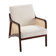 Load image into Gallery viewer, Corduroy Armchair with Rattan Armrest - Beige
