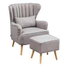 Load image into Gallery viewer, Contemporary Wing Back Armchair and Ottoman Set with Cushion and Footstool
