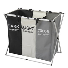 Load image into Gallery viewer, 3-Section Foldable Laundry Basket with Aluminum Frame
