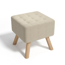 Load image into Gallery viewer, Linen Fabric Padded Wooden Leg Footstool
