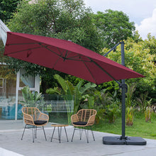 Load image into Gallery viewer, Light Grey 3 x 3 m Square Cantilever Parasol Outdoor Hanging Umbrella for Garden and Patio Parasols Living and Home Claret Parasol + Cross Base + Petal Water Tank 
