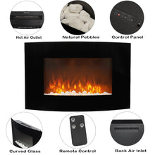 Load image into Gallery viewer, 35 Inch Wall Mounted Curved LED Electric Fireplace Tempered Glass Black Fireplaces Living and Home 
