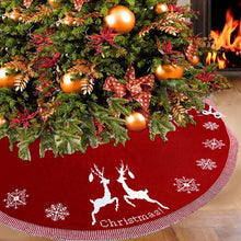 Load image into Gallery viewer, Rustic Red Knitted Double-Sided Christmas Tree Skirt with Snowflake and Reindeer Decor Living and Home 
