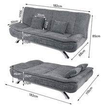 Load image into Gallery viewer, 190cm Wide Grey 3 Seater Sofa Linen Convertible Sofa Bed with 2 Pillows Sofa Beds Living and Home 
