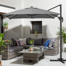 Load image into Gallery viewer, Grey 2.5m Cantilever Parasol with Base for Garden Parasols Living and Home Dark Grey with Cross Base 
