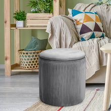 Load image into Gallery viewer, Dia. 38cm Round Ruched Velvet Padded Seat Ottoman Storage Footstool Lift-Off Lid Storage Footstool Living and Home Grey 
