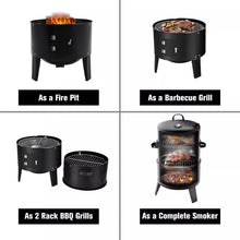 Load image into Gallery viewer, 3 in 1 BBQ Charcoal Grill 3 Tier Smoker
