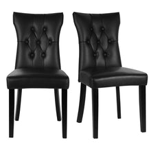 Load image into Gallery viewer, Set of 2 Faux Leather Dining Chairs Buttoned High Back Side Chairs Dining Chairs Living and Home Black Legs Black 
