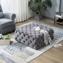 Load image into Gallery viewer, 70cm Grey Rounf Velvet Upholstered Ottoman Footstools Living and Home 
