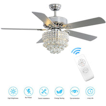 Load image into Gallery viewer, Chrome Ceiling Fan 5 Blades LED Crystal Chandelier &amp; Remote Control 52Inch Ceiling Light Living and Home 
