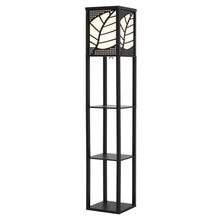 Load image into Gallery viewer, Modern Floor Lamp with Linen Shade Wood Leaf Patterned 3 Layers Towered Lamp Floorlamp Living and Home 
