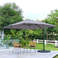 Load image into Gallery viewer, Dark Grey 3 x 3 m Square Cantilever Parasol Outdoor Hanging Umbrella for Garden and Patio Parasols Living and Home Parasol + Cross Base + Round Water Tank 
