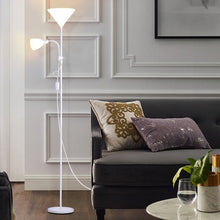 Load image into Gallery viewer, Torchiere Double Heads Floor Lamp Adjustable Reading Light Silver/Grey Lighting Living and Home White 
