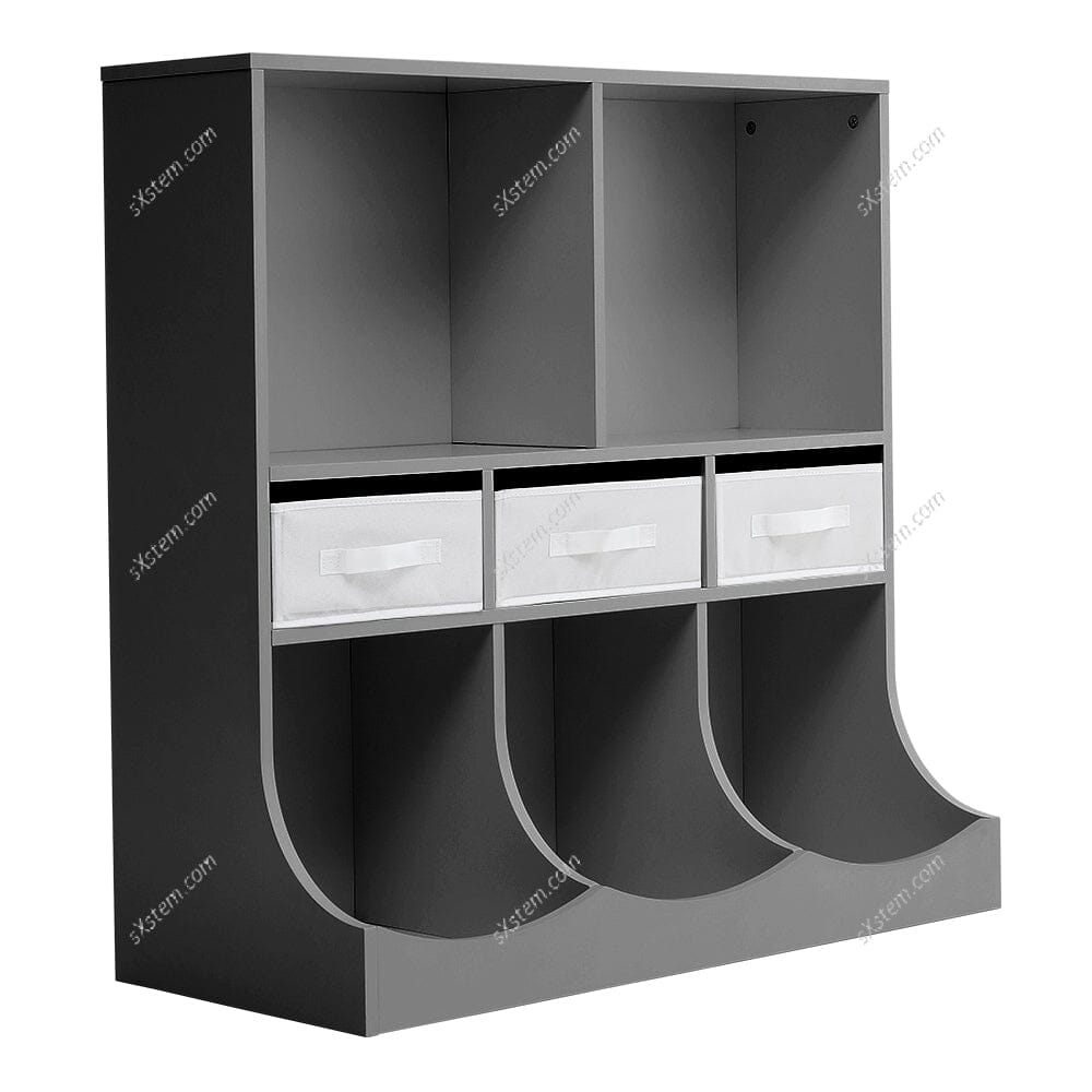 3-Tier Open Style Toy and Book Storage Cabinet Living and Home Grey 