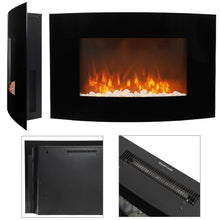 Load image into Gallery viewer, 35 Inch Wall Mounted Curved LED Electric Fireplace Tempered Glass Black Fireplaces Living and Home 

