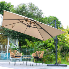 Load image into Gallery viewer, Khaki 3 x 3 m Square Cantilever Parasol Outdoor Hanging Umbrella for Garden and Patio Parasols Living and Home Parasol + Cross Base + Petal Water Tank 
