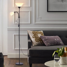 Load image into Gallery viewer, Torchiere Double Heads Floor Lamp Adjustable Reading Light Silver/Grey Lighting Living and Home Black 
