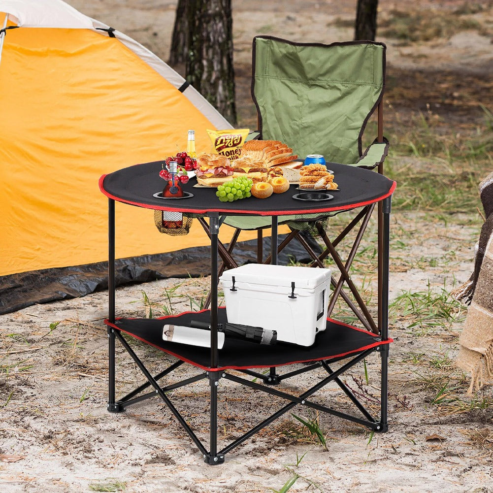 Livingandhome Protable Camp Table with Cupholders