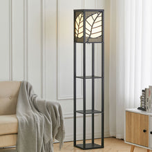 Load image into Gallery viewer, Modern Floor Lamp with Linen Shade Wood Leaf Patterned 3 Layers Towered Lamp Floorlamp Living and Home 
