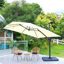 Load image into Gallery viewer, Beige 3 x 3 m Square Cantilever Parasol Outdoor Hanging Umbrella for Garden and Patio Parasols Living and Home Parasol + Cross Base + Petal Water Tank 
