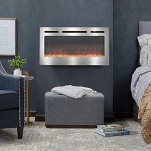 Load image into Gallery viewer, Silver 2kW Electric Fireplace 12 Flame Colour Recessed Fire with 2 Heat Settings Wall Mounted Fires Living and Home 
