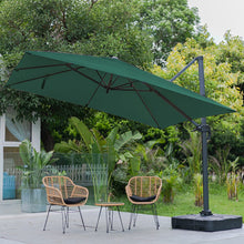 Load image into Gallery viewer, Light Grey 3 x 3 m Square Cantilever Parasol Outdoor Hanging Umbrella for Garden and Patio Parasols Living and Home Green Parasol + Cross Base + Square Water Tank 
