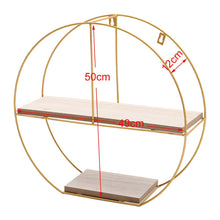 Load image into Gallery viewer, Elegant Round 2-Tier Wall Shelf with Golden Iron Rings �����������������������������������������������
