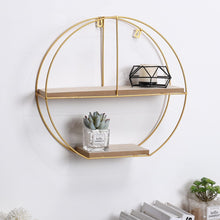 Load image into Gallery viewer, Elegant Round 2-Tier Wall Shelf with Golden Iron Rings �����������������������������������������������
