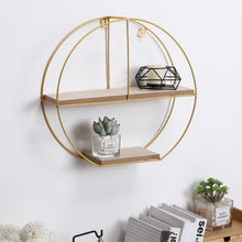 Load image into Gallery viewer, Elegant Round 2-Tier Wall Shelf with Golden Iron Rings �����������������������������������������������
