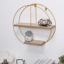 Load image into Gallery viewer, Elegant Round 2-Tier Wall Shelf with Golden Iron Rings �����������������������������������������������
