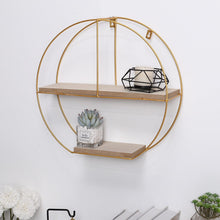Load image into Gallery viewer, Elegant Round 2-Tier Wall Shelf with Golden Iron Rings �����������������������������������������������
