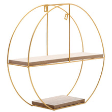 Load image into Gallery viewer, Elegant Round 2-Tier Wall Shelf with Golden Iron Rings �����������������������������������������������
