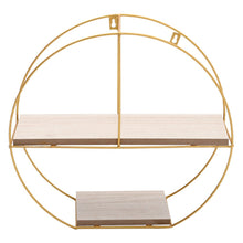 Load image into Gallery viewer, Elegant Round 2-Tier Wall Shelf with Golden Iron Rings �����������������������������������������������
