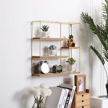 Load image into Gallery viewer, Stylish Square 4-Tier Wall Shelf with Golden Iron Rings �����������������������������������������������
