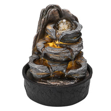 Load image into Gallery viewer, Tiered Rock Cascading Tabletop Water Fountain with LED Crystal Ball
