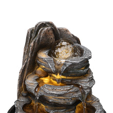 Load image into Gallery viewer, Tiered Rock Cascading Tabletop Water Fountain with LED Crystal Ball
