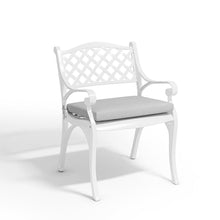 Load image into Gallery viewer, Set of 2 Garden Chairs Cast Aluminum Seating with Cushion Patio Side Chairs Living and Home White 
