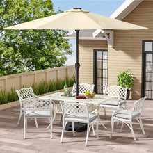 Load image into Gallery viewer, 4/6 Seater Aluminium Garden Dining Set with Parasol Hole Garden Dining Sets Living and Home White Table with 4 Chairs 
