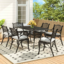 Load image into Gallery viewer, Livingandhome Set of 7 Retro Garden Bistro Set Cast Aluminum with Cushions, AI1048AI1044AI1044AI1044
