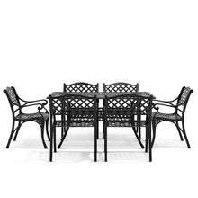 Load image into Gallery viewer, Livingandhome Set of 7 Retro Garden Bistro Set Cast Aluminum with Cushions, AI1048AI1044AI1044AI1044
