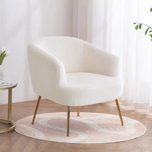 Load image into Gallery viewer, White Boucle Teddy Fabric Armchair with Metal Legs Tub Chairs Living and Home 
